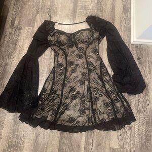 Fashion Nova Black Lace Long Sleeve Mini Dress